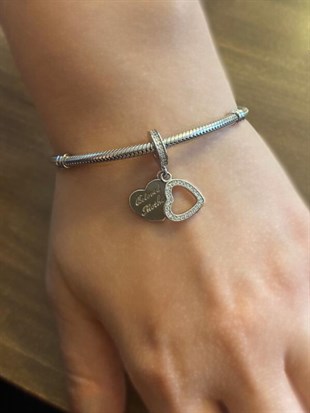 Gümüş Kalp Detaylı Charm