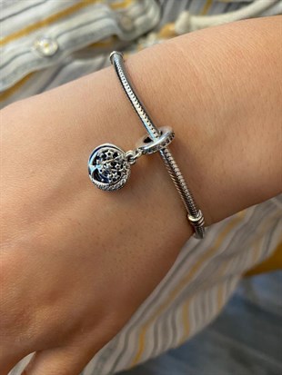 Hayat Ağacı, Gökyüzü ve Ay Çift Sallantılı Gümüş Charm