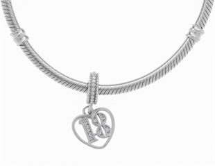 Kadın 18 Yazılı Taşlı Gümüş Charm