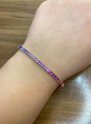 Kadın 2 mm Gökkuşağı Model Gümüş Suyolu Bileklik