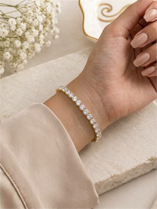 Kadın 4 mm Su Yolu Çelik Bileklik Gold 