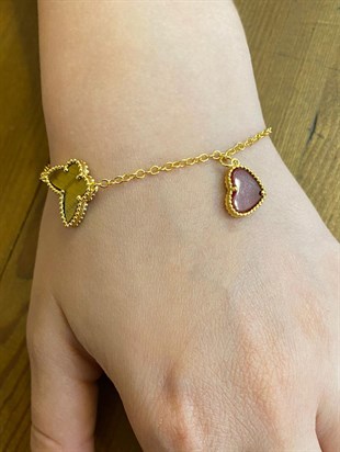 Kadın 4 Motifli Çelik Şans Bilekliği