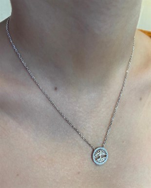 Kadın Ağaç Model Taşlı Gümüş Kolye