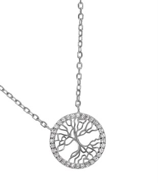 Kadın Ağaç Model Taşlı Gümüş Kolye