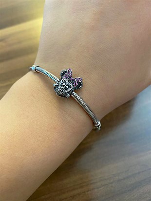 Kadın Antrasit Renk Detay Mickey Model Gümüş Charm