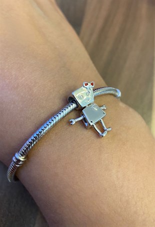 Kadın Aşık Robot Model Gümüş Charm