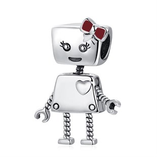 Kadın Aşık Robot Model Gümüş Charm