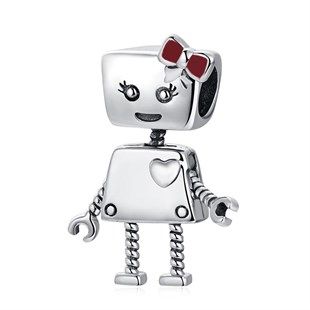Kadın Aşık Robot Model Gümüş Charm