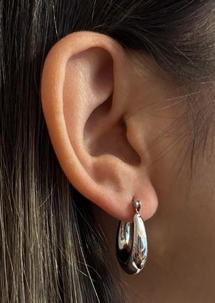 Kadın Asimetrik Şekil Halka Model Gümüş Küpe 