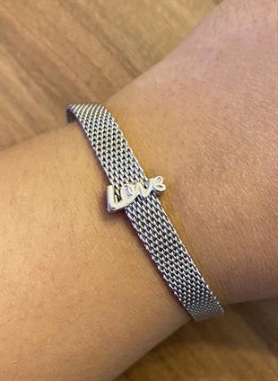 Kadın Aşk Yazılı Reflexions Bileklik Uyumlu Gümüş Charm