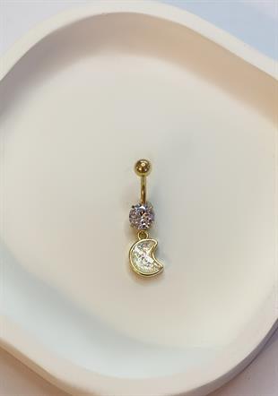 Kadın Ay ve Tektaş Model Gold Renk Çelik Piercing 