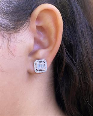 Kadın Baget Detay Kare Model Gümüş Küpe