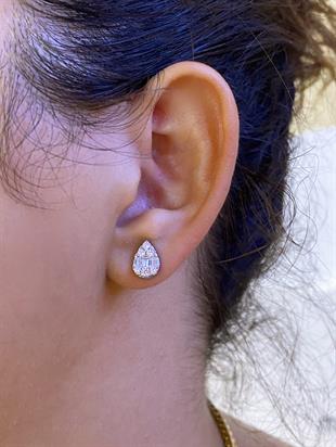 Kadın Baget Taş Detay Damla Model Gümüş Küpe 