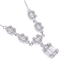 Kadın Baget Taşlı Şık Gümüş Kolye