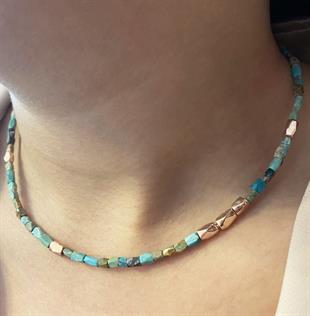 Kadın Bakır Detay Doğal Taş Gümüş Kolye