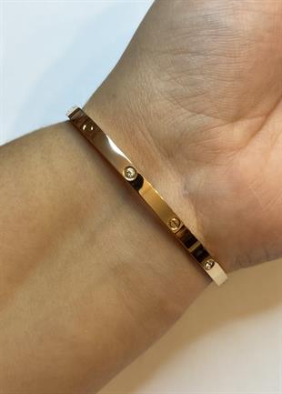 Kadın Bakır Renk Şans Model Taşlı Çelik Bilezik 