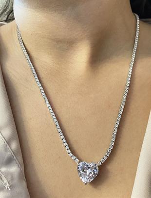 Kadın Beyaz Kalp Model Su Yolu Gümüş Kolye