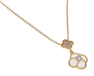 Kadın Beyaz Renk Çiçek Model Çelik Kolye