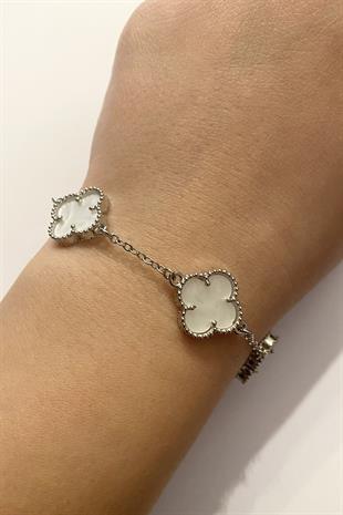 Kadın Beyaz Renk Yonca Model Çelik Bileklik