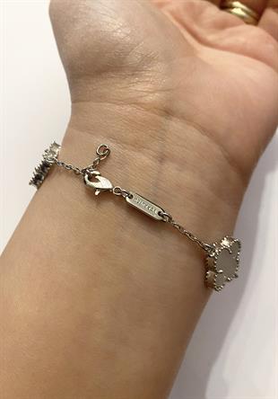 Kadın Beyaz Renk Yonca Model Çelik Bileklik