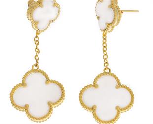 Kadın Beyaz Renk Yonca Model İkili Çelik Küpe