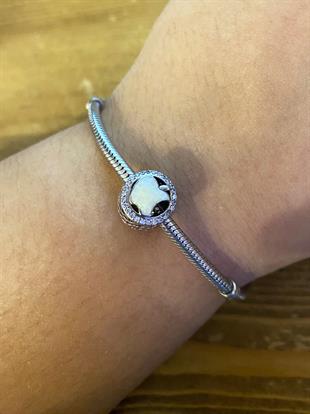 Kadın Beyaz  Yarım Elma Model Gümüş Charm