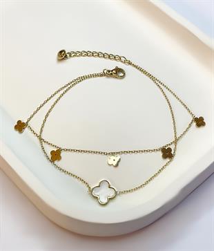 Kadın Beyaz Yonca Detay Çelik Halhal