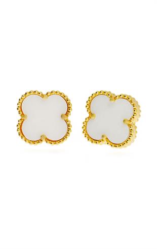 Kadın Beyaz Yonca Model Büyük Çelik Küpe