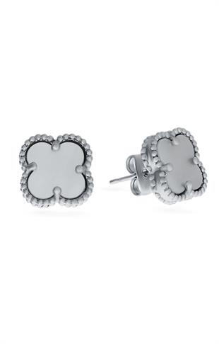 Kadın Beyaz Yonca Model Çelik Küpe