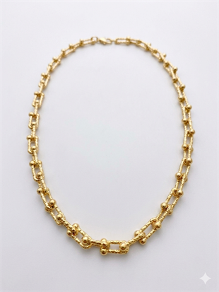 Kadın Birbirine Geçmeli Model Kendinden Desenli Gold Renk Çelik Kolye