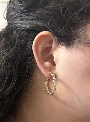 Kadın Burgu Model Gold Renk Halka Çelik Küpe 