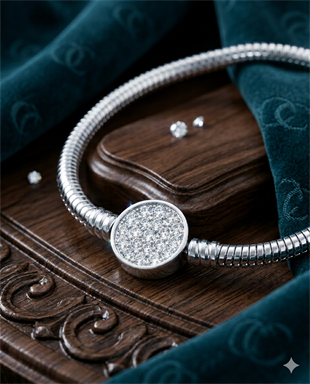 Kadın Charm İçin Uygun Yuvarlak Taşlı Model Çelik Bileklik