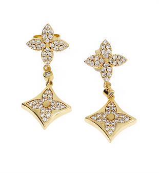 Kadın Çiçek Model Sallantılı Gold Renk Çelik Küpe 