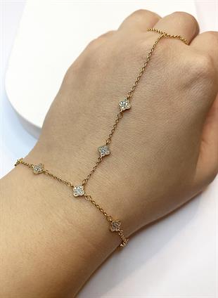 Kadın Çiçek Model Taşlı Gold Renk Şahmeran 