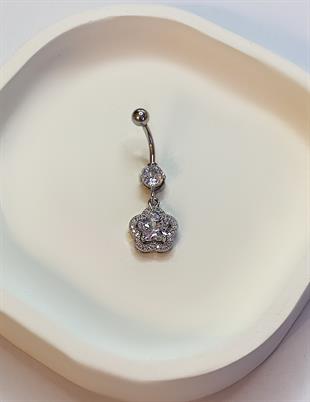 Kadın Çiçek Model Taşlı Sallantılı Piercing