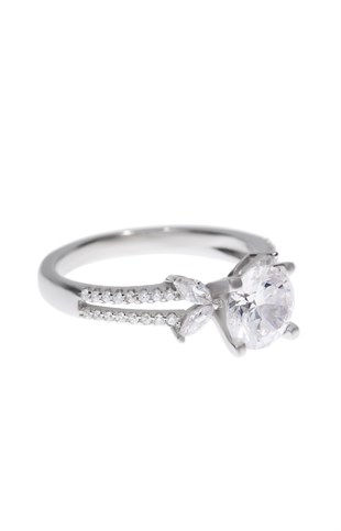 Kadın Çiçek Model Tektaş Gümüş Yüzük