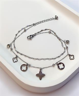 Kadın Çiçek ve Taş Detay Çelik Halhal 