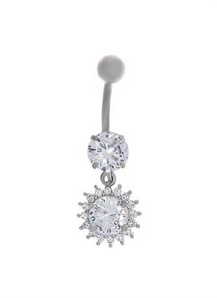 Kadın Çiçek ve Tek Taş Model Taşlı Çelik Piercing 
