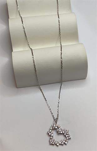 Kadın Çiçeklerden Kalp Model Gümüş Kolye