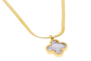 Kadın Çift Renkli Yonca Model Çelik Kolye