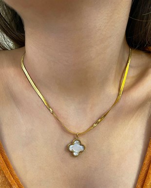 Kadın Çift Renkli Yonca Model Çelik Kolye