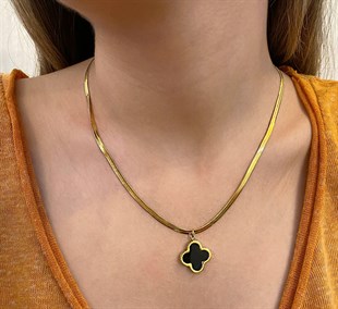 Kadın Çift Renkli Yonca Model Çelik Kolye