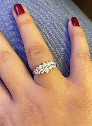 Kadın Çift Sıra Detay Taşlı Gümüş Yüzük 