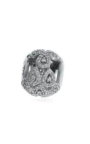 Kadın Damla Model Taşlarla Çevrili Gümüş Charm