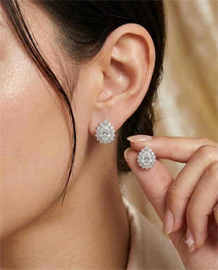 Kadın Damla Moissanite Taş Tasarım Gümüş Küpe