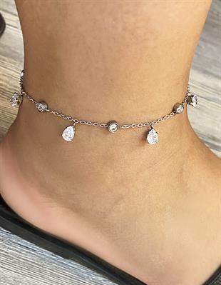 Kadın Damla ve Yuvarlak Taş Detay Çelik Halhal