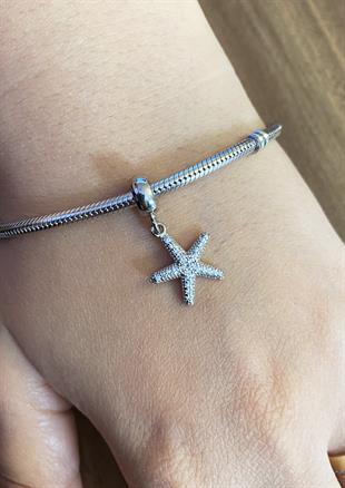 Kadın Deniz Yıldızı Model Taşlı Gümüş Charm