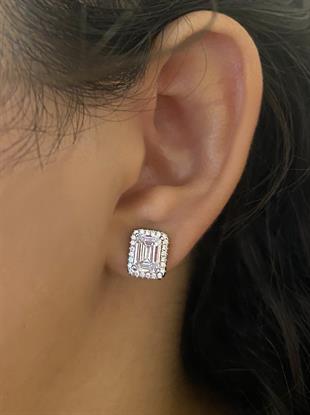 Kadın Dikdörtgen Taş Model Taşlı Gümüş Küpe