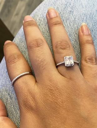 Kadın Dikdörtgen Taşlı İkili Gümüş Yüzük