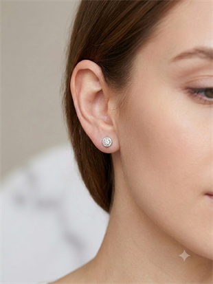 Kadın Etrafı Taşlarla Çevrili Moissanite Taşlı Gümüş Küpe